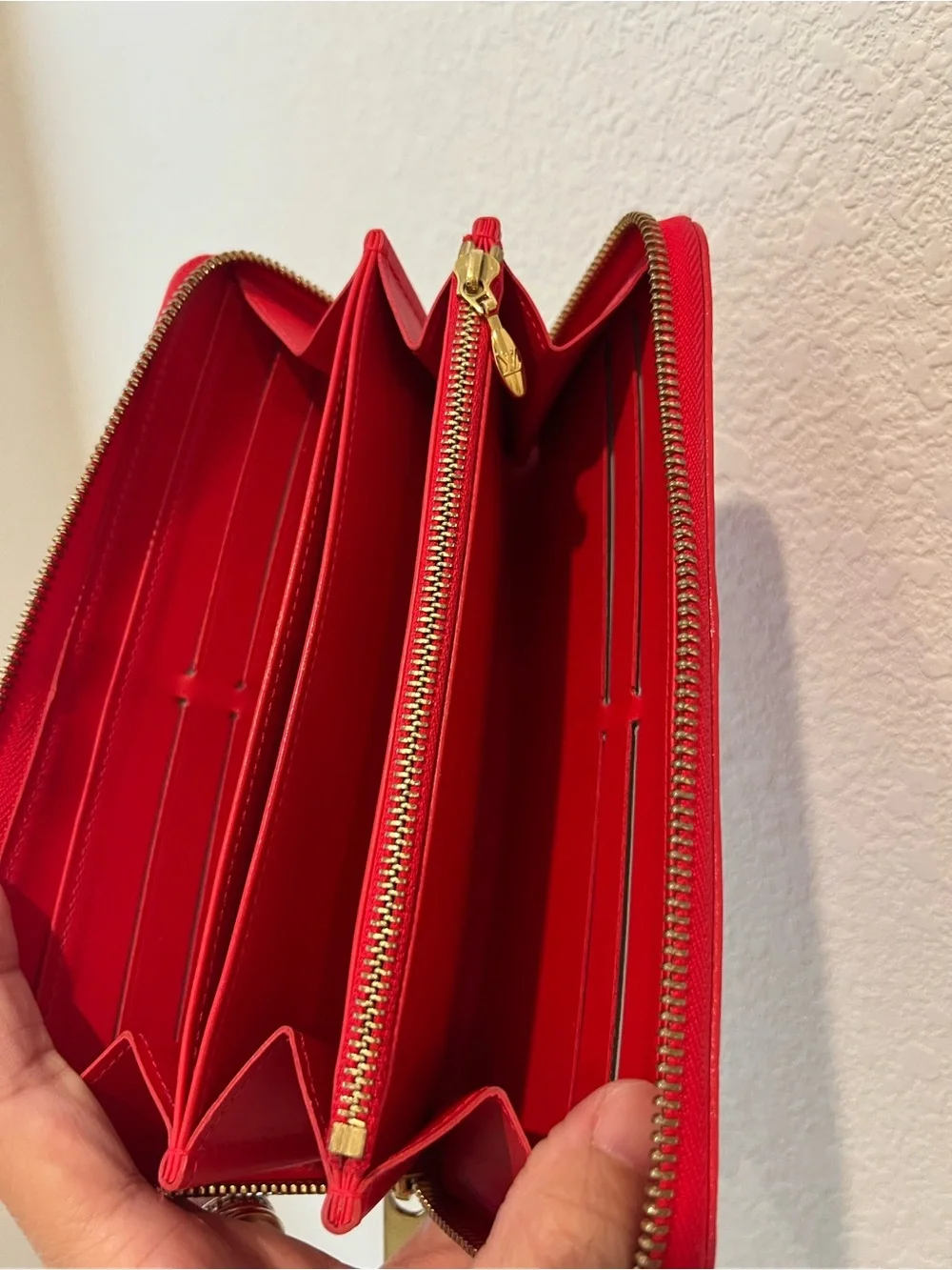 Louis Vuitton Red Vernis Embossed Zip Wallet with Gold Hardware
